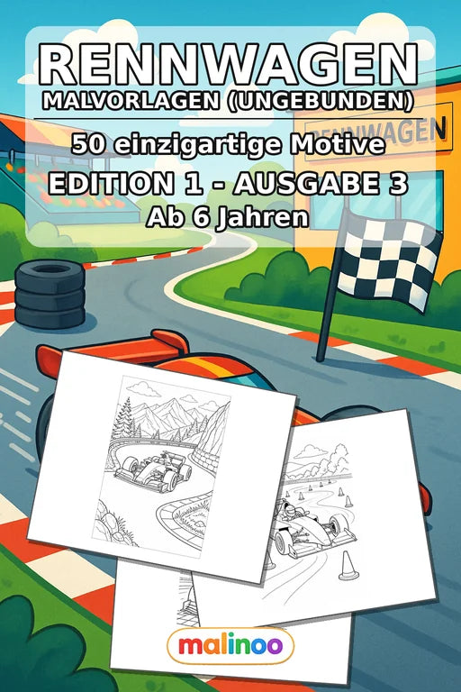 Rennwagen Malbuch 50 Ausmalbilder gedruckt+lose – Cover