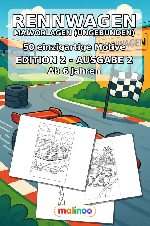 Rennwagen Malbuch 50 Ausmalbilder gedruckt+lose – Cover