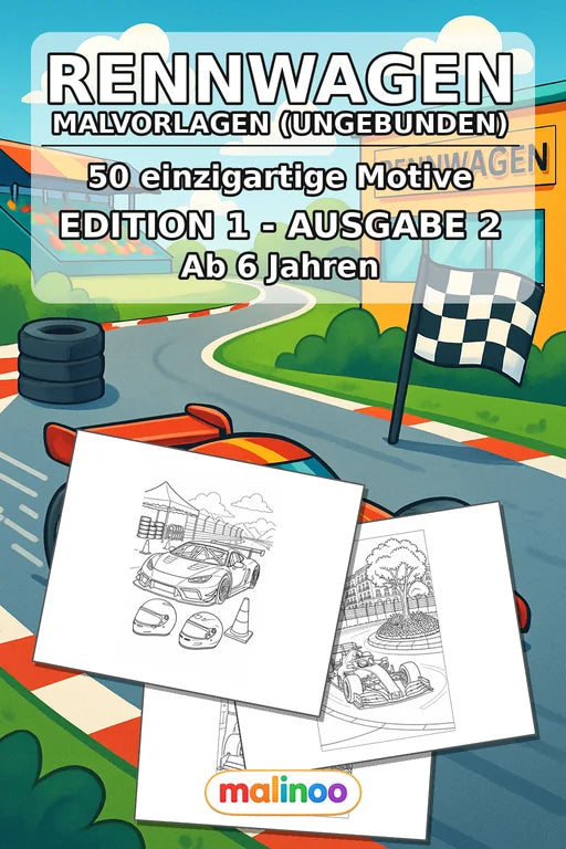 Rennwagen Malbuch 50 Ausmalbilder gedruckt+lose – Cover