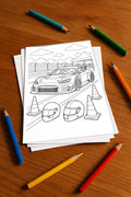 Rennwagen Malbuch 50 Ausmalbilder gedruckt+lose – Mockup-Ansicht