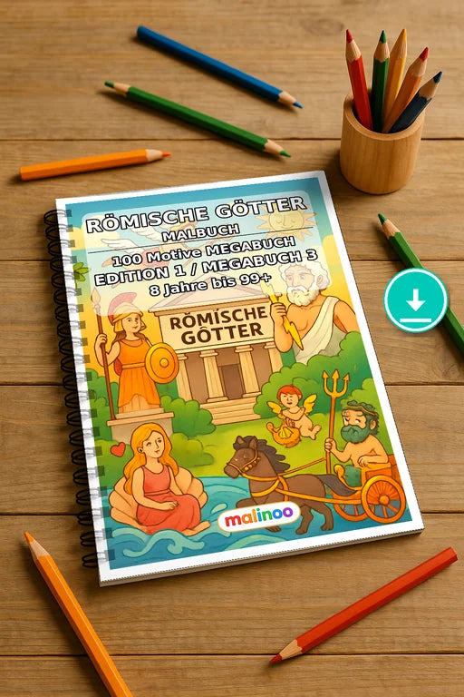 Römische Götter Malbuch 100 Ausmalbilder PDF Download – Mockup-Ansicht