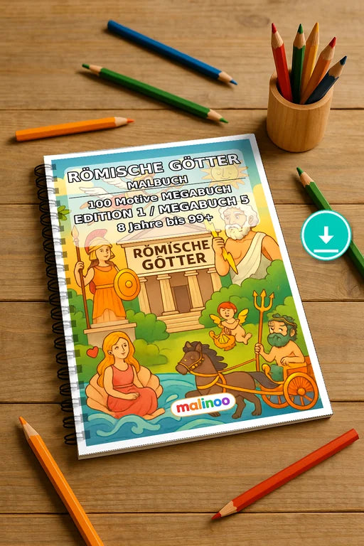 Römische Götter Malbuch 100 Ausmalbilder PDF Download – Mockup-Ansicht