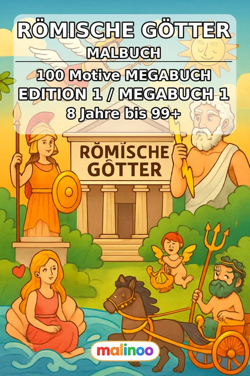 Römische Götter Malbuch 100 Ausmalbilder gedruckt und gebunden – Cover