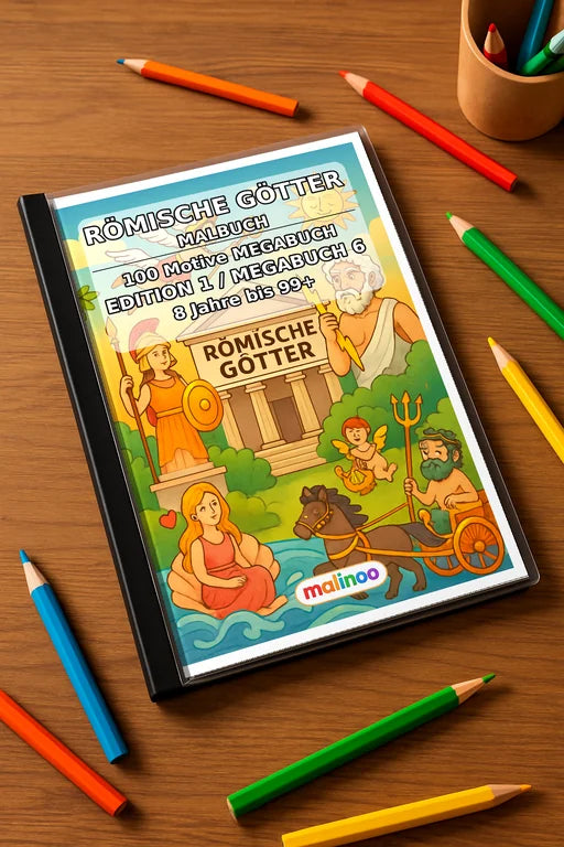 Römische Götter Malbuch 100 Ausmalbilder gedruckt+gebunden – Mockup-Ansicht