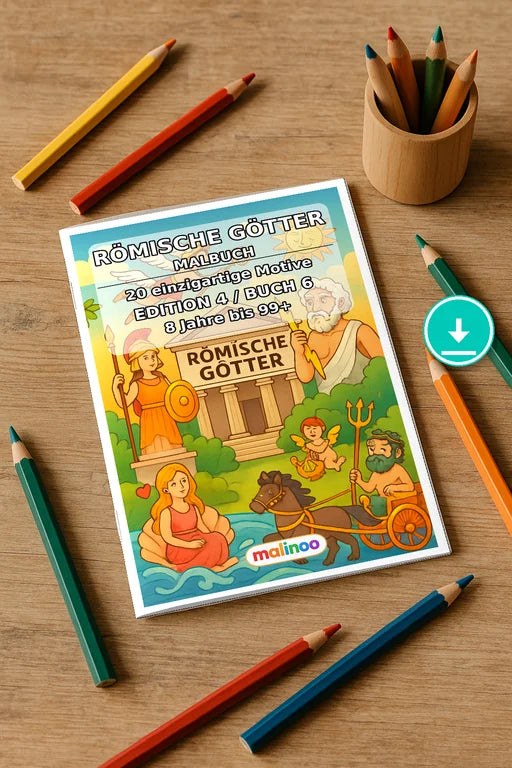 Römische Götter Malbuch 20 Ausmalbilder PDF Download – Mockup-Ansicht