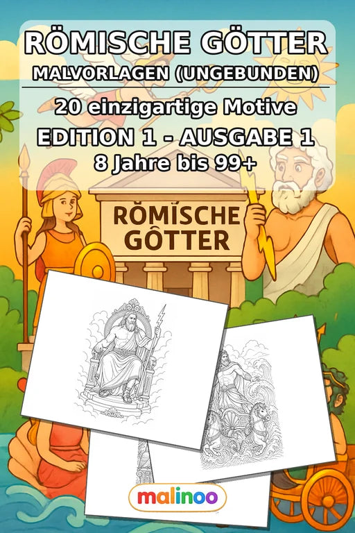 Römische Götter Malbuch 20 Ausmalbilder gedruckt, ungebunden – Cover