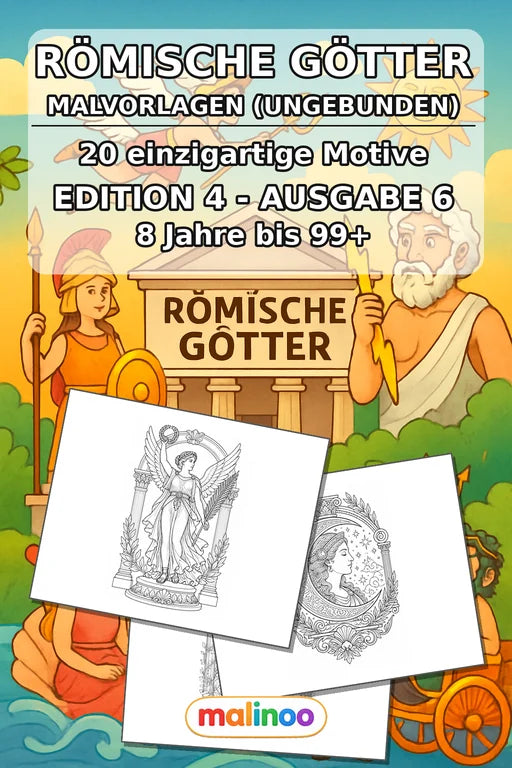 Römische Götter Malbuch 20 Ausmalbilder gedruckt, ungebunden – Cover