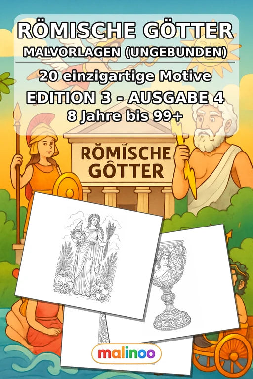 Römische Götter Malbuch 20 Ausmalbilder gedruckt, ungebunden – Cover