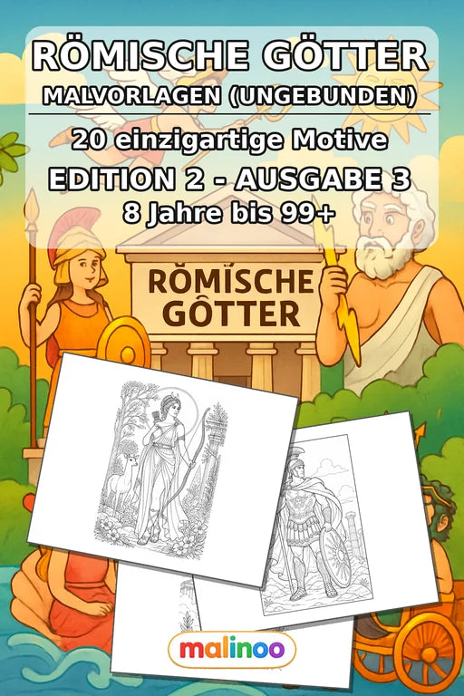 Römische Götter Malbuch 20 Ausmalbilder gedruckt, ungebunden – Cover