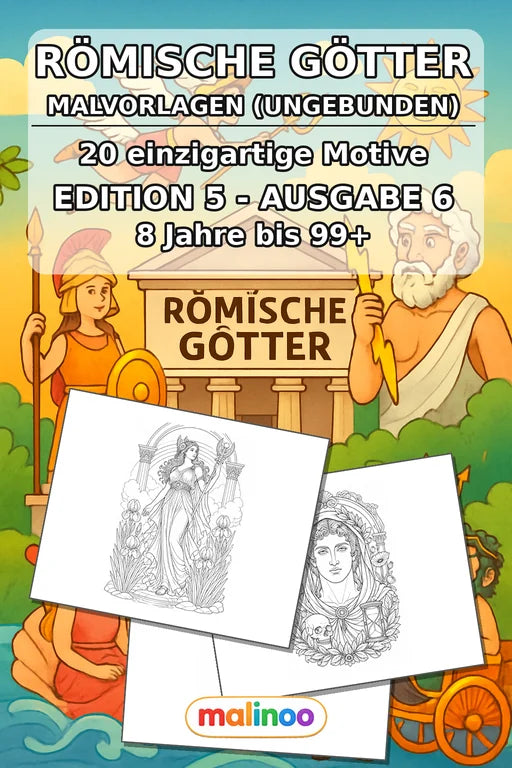 Römische Götter Malbuch 20 Ausmalbilder gedruckt, ungebunden – Cover