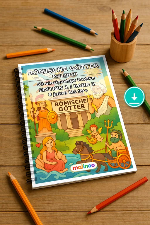 Römische Götter Malbuch 50 Ausmalbilder PDF Download digital – Mockup-Ansicht