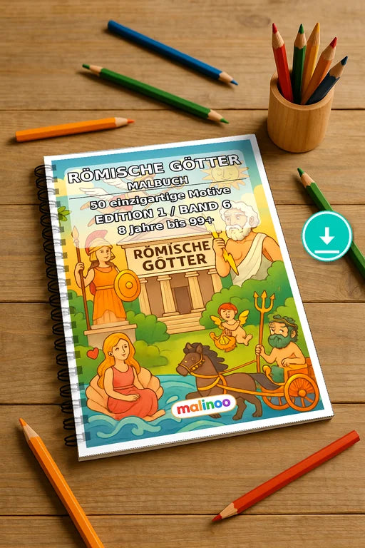 Römische Götter Malbuch 50 Ausmalbilder PDF Download digital – Mockup-Ansicht