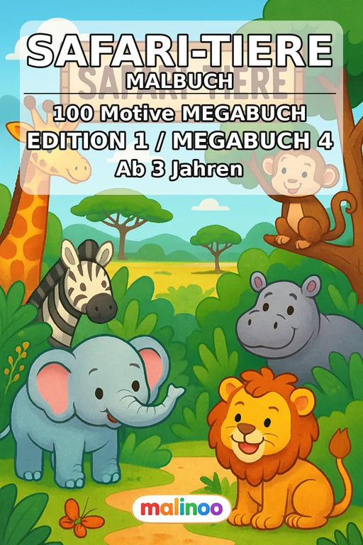 Safari-Tiere Malbuch 100 Ausmalbilder PDF Download – Cover