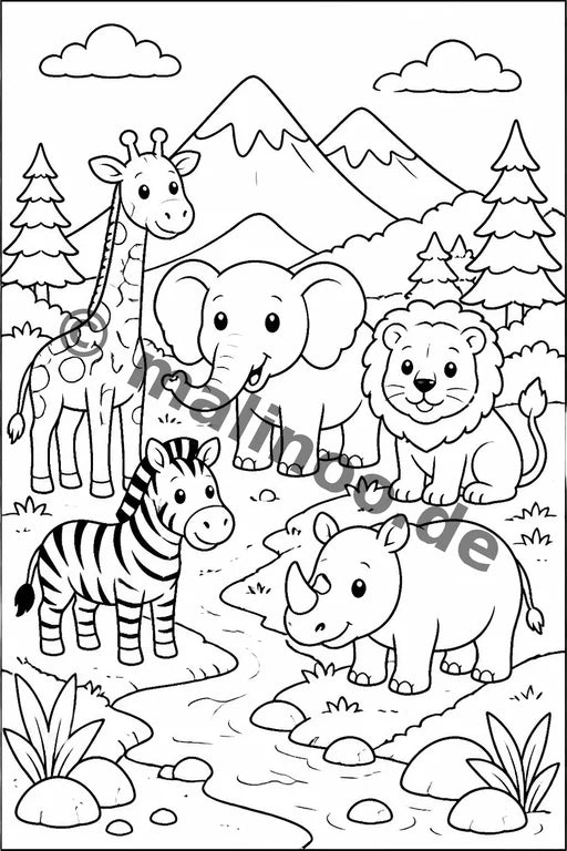 Safari-Tiere Malbuch 100 Ausmalbilder gedruckt+gebunden – Vorschaubild 6