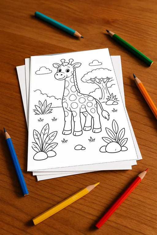 Safari-Tiere Malbuch 100 Ausmalbilder gedruckt+lose – Mockup-Ansicht