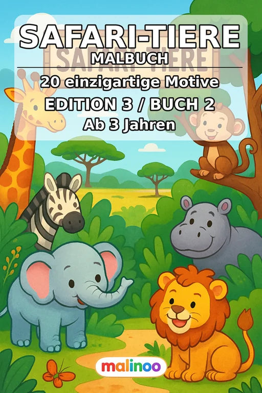 Safari-Tiere Malbuch 20 Ausmalbilder PDF Download – Cover
