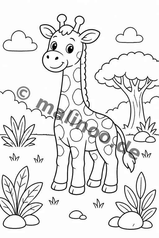 Safari-Tiere Malbuch 20 Ausmalbilder PDF Download – Vorschaubild 1