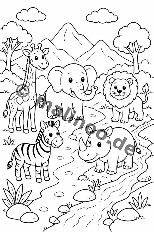 Safari-Tiere Malbuch 20 Ausmalbilder gedruckt+gebunden – Vorschaubild 6
