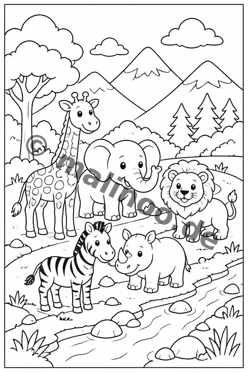 Safari-Tiere Malbuch 20 Ausmalbilder gedruckt+gebunden – Vorschaubild 6