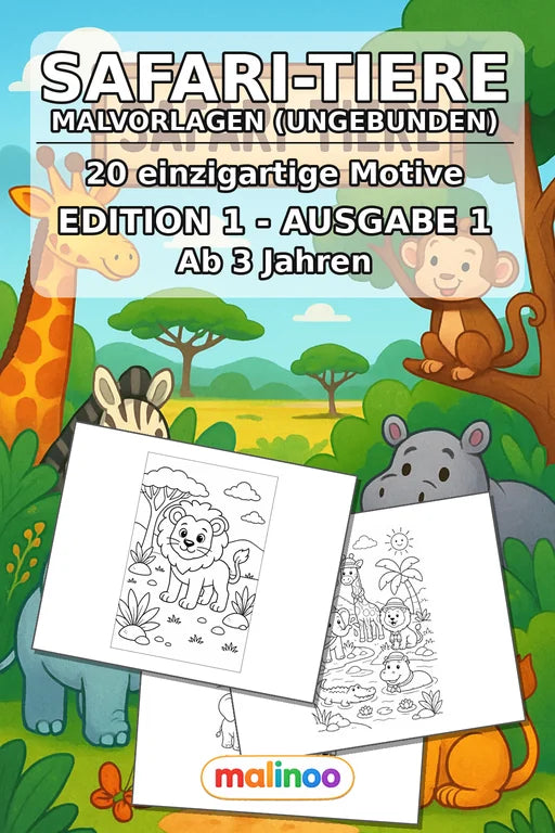 Safari-Tiere Malbuch 20 Ausmalbilder gedruckt+lose – Cover
