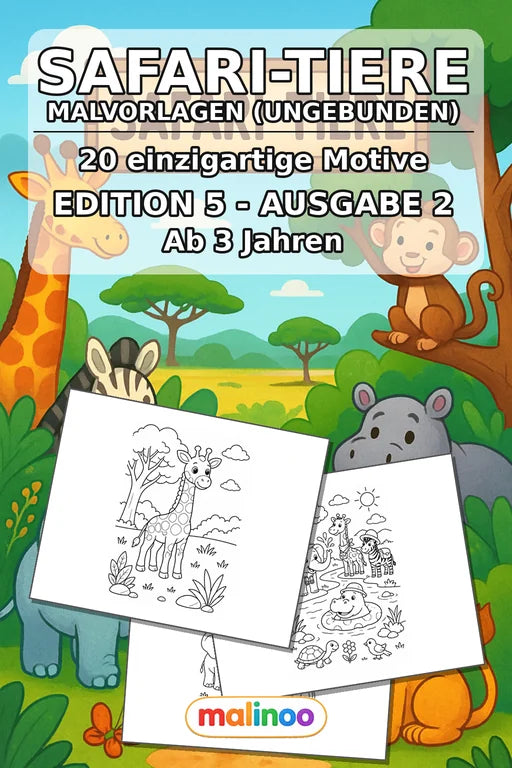 Safari-Tiere Malbuch 20 Ausmalbilder gedruckt+lose – Cover
