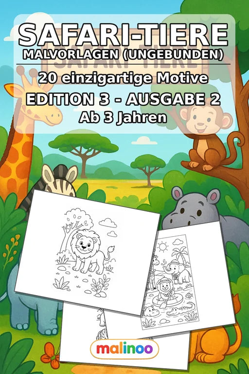 Safari-Tiere Malbuch 20 Ausmalbilder gedruckt+lose – Cover