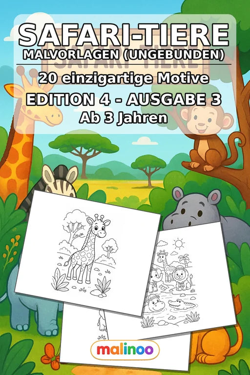 Safari-Tiere Malbuch 20 Ausmalbilder gedruckt+lose – Cover
