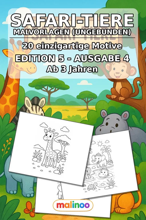 Safari-Tiere Malbuch 20 Ausmalbilder gedruckt+lose – Cover