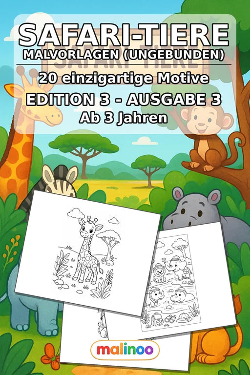 Safari-Tiere Malbuch 20 Ausmalbilder gedruckt+lose – Cover