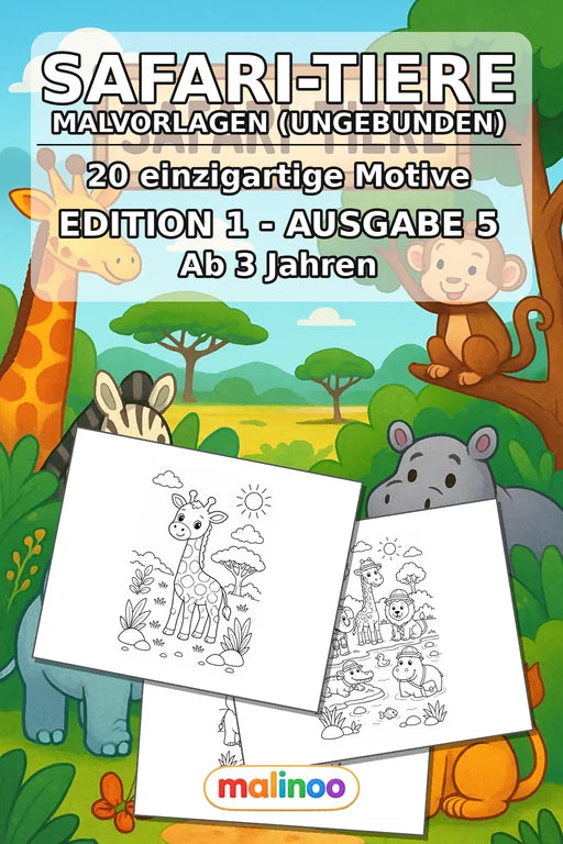 Safari-Tiere Malbuch 20 Ausmalbilder gedruckt+lose – Cover