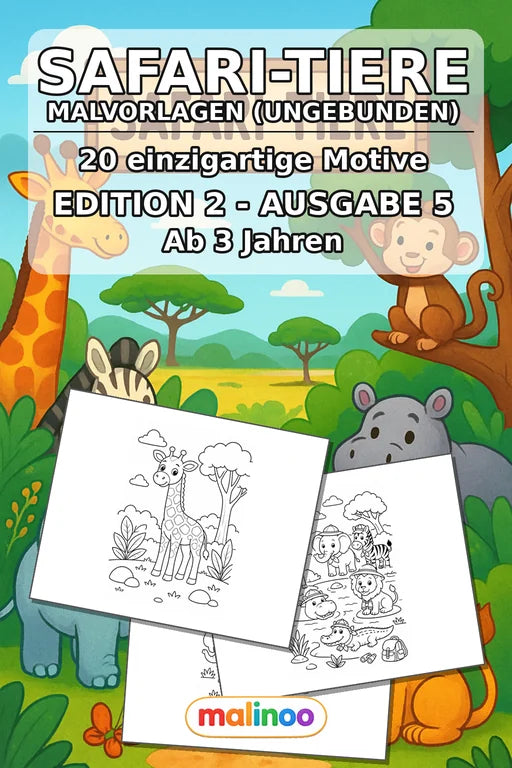 Safari-Tiere Malbuch 20 Ausmalbilder gedruckt+lose – Cover