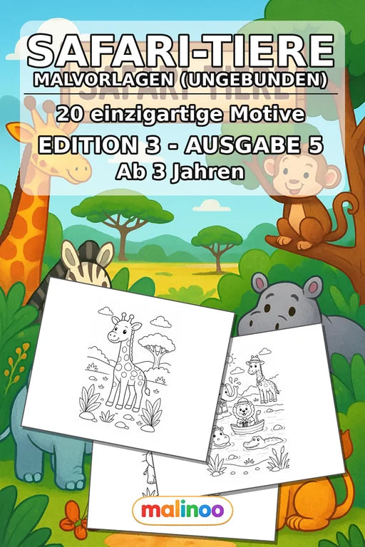 Safari-Tiere Malbuch 20 Ausmalbilder gedruckt+lose – Cover
