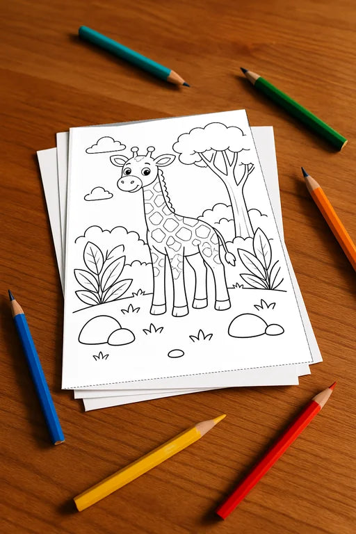 Safari-Tiere Malbuch 20 Ausmalbilder gedruckt+lose – Mockup-Ansicht