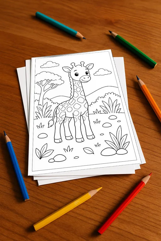 Safari-Tiere Malbuch 20 Ausmalbilder gedruckt+lose – Mockup-Ansicht