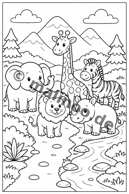 Safari-Tiere Malbuch 20 Ausmalbilder gedruckt+lose – Vorschaubild 6