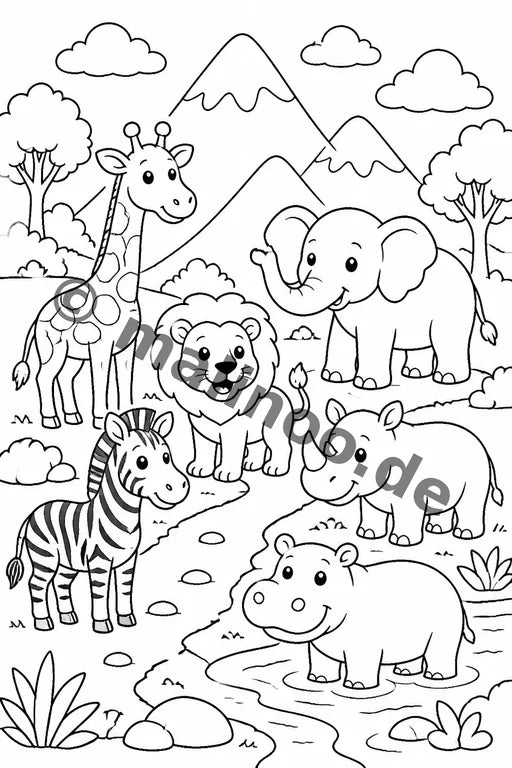 Safari-Tiere Malbuch 50 Ausmalbilder gedruckt+gebunden – Vorschaubild 6