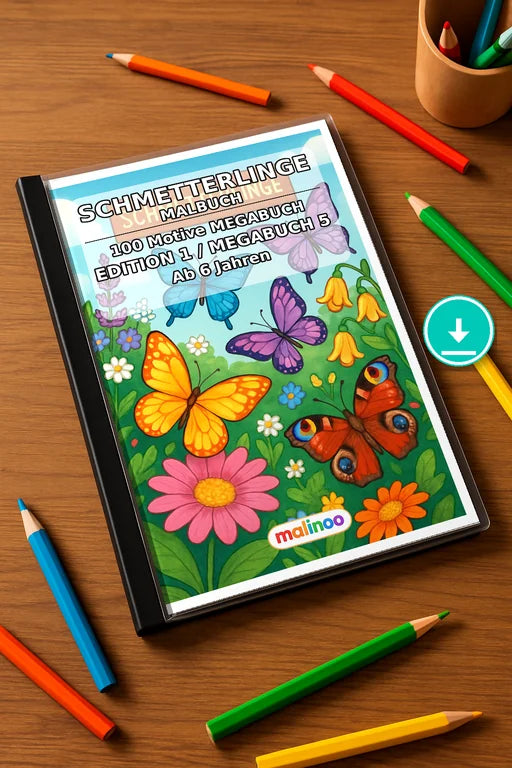 Schmetterlinge Malbuch 100 Ausmalbilder PDF Download – Mockup-Ansicht