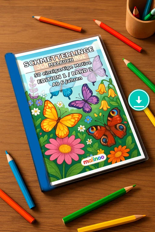 Schmetterlinge Malbuch 50 Ausmalbilder PDF Download – Mockup-Ansicht