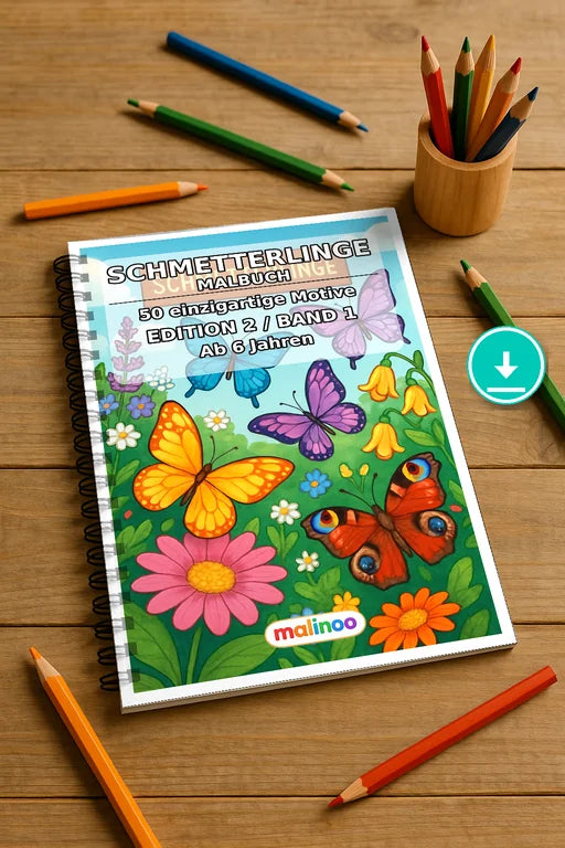 Schmetterlinge Malbuch 50 Ausmalbilder PDF Download digital – Mockup-Ansicht
