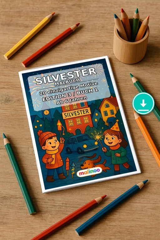 Silvester Malbuch 20 Ausmalbilder PDF Download – Mockup-Ansicht