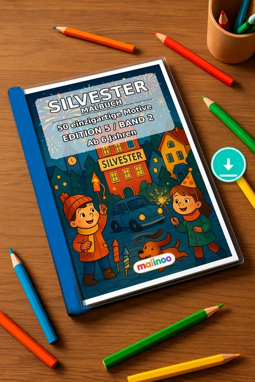Silvester Malbuch 50 Ausmalbilder PDF Download – Mockup-Ansicht