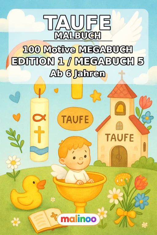Taufe Malbuch 100 Ausmalbilder gedruckt+gebunden – Cover