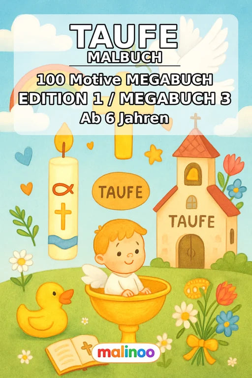 Taufe Malbuch 100 Ausmalbilder gedruckt+gebunden – Cover