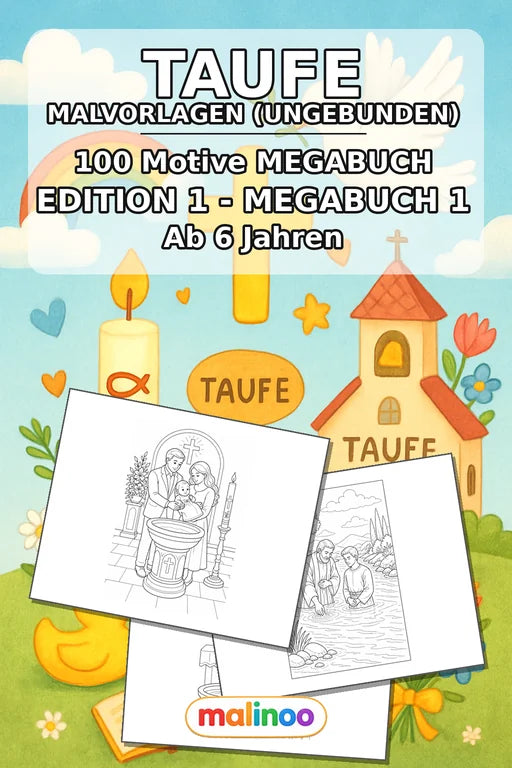 Taufe Malbuch 100 Ausmalbilder gedruckt+lose – Cover