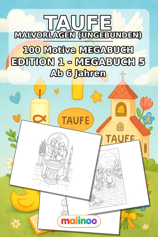 Taufe Malbuch 100 Ausmalbilder gedruckt+lose – Cover