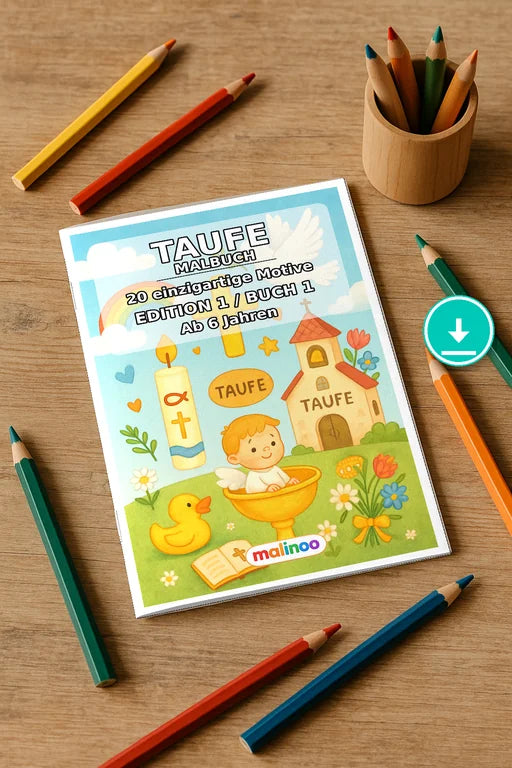 Taufe Malbuch 20 Ausmalbilder PDF Download – Mockup-Ansicht