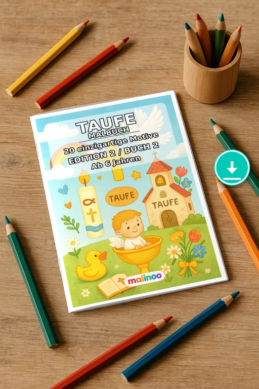 Taufe Malbuch 20 Ausmalbilder PDF Download – Mockup-Ansicht