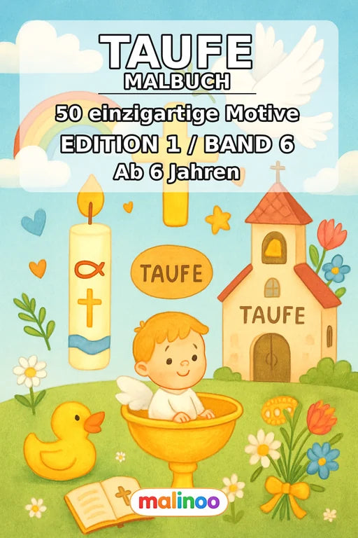 Taufe Malbuch 50 Ausmalbilder gedruckt+gebunden – Cover