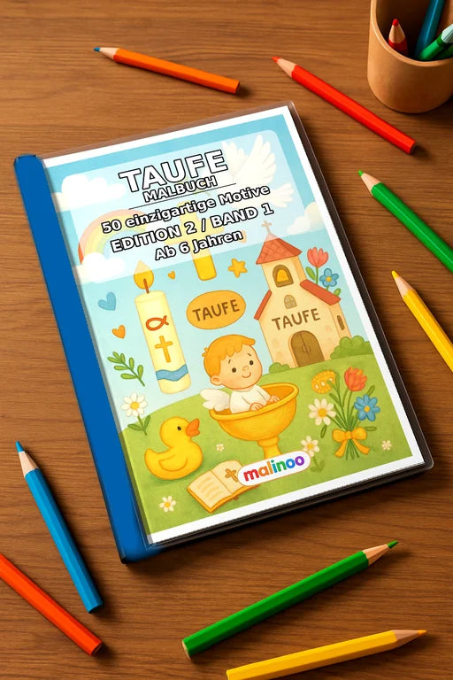 Taufe Malbuch 50 Ausmalbilder gedruckt+gebunden – Mockup-Ansicht