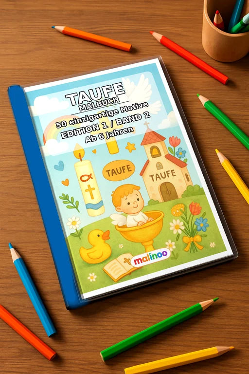 Taufe Malbuch 50 Ausmalbilder gedruckt+gebunden – Mockup-Ansicht